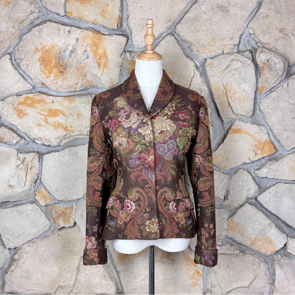 Ralph Lauren Blue Label c. 1980s Tapestry Jacket Woodcliff Brown Floral | 6 - Picture 1 of 5